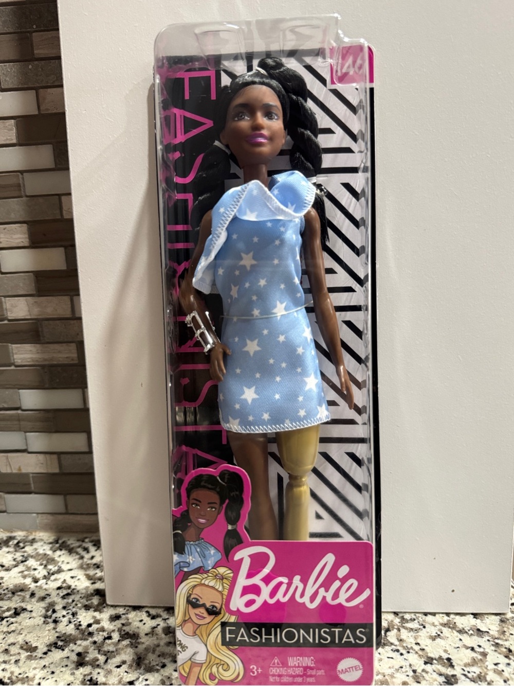 Barbie Fashionistas Doll in Light Blue Star Dress with Black Hair